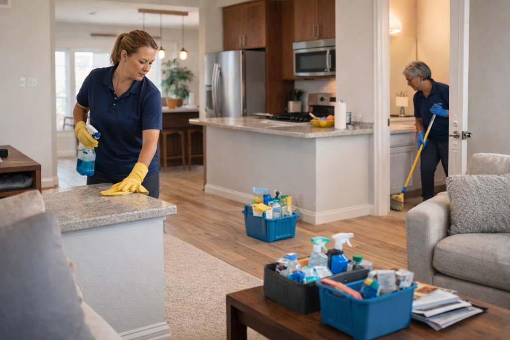 Cleaning in action at home
