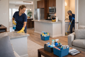 Cleaning in action at home