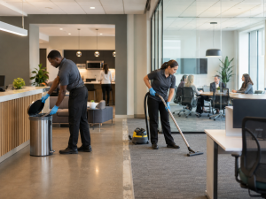 Office cleaning in a modern workspace